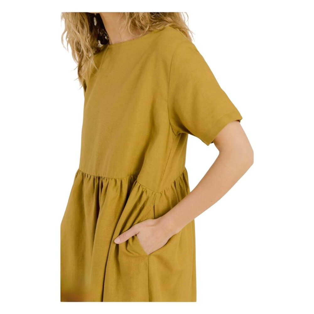 Tradlands Nico Linen Tencel Dress XS Noelle Tobacco Midi Pocket Capsule Dress